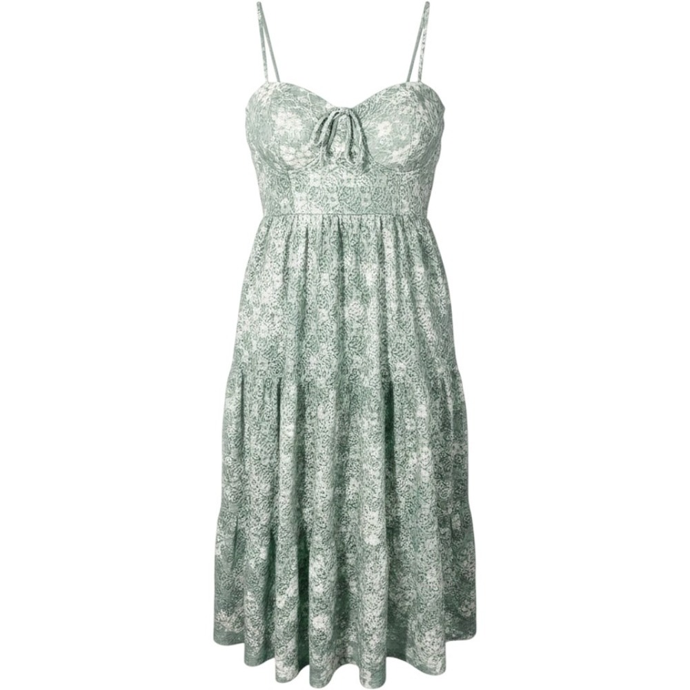 Sugarkiss Floral Sage Green Lace Sweetheart Tank Strap Midi Dress Womens Size XL